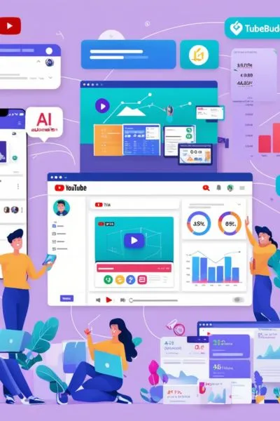 "Professional workspace displaying AI-powered tools for audience segmentation, analytics, and digital marketing optimization."
