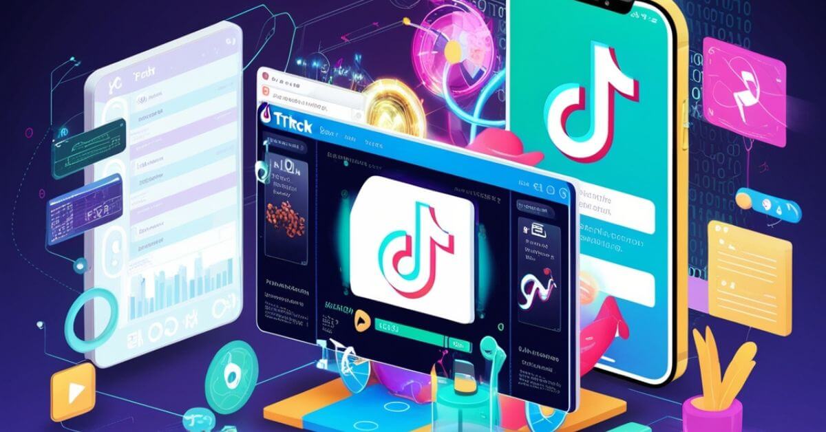 "AI-powered video editing tools on a TikTok interface, featuring trend insights, music synchronization, and vibrant effects designed for creators."